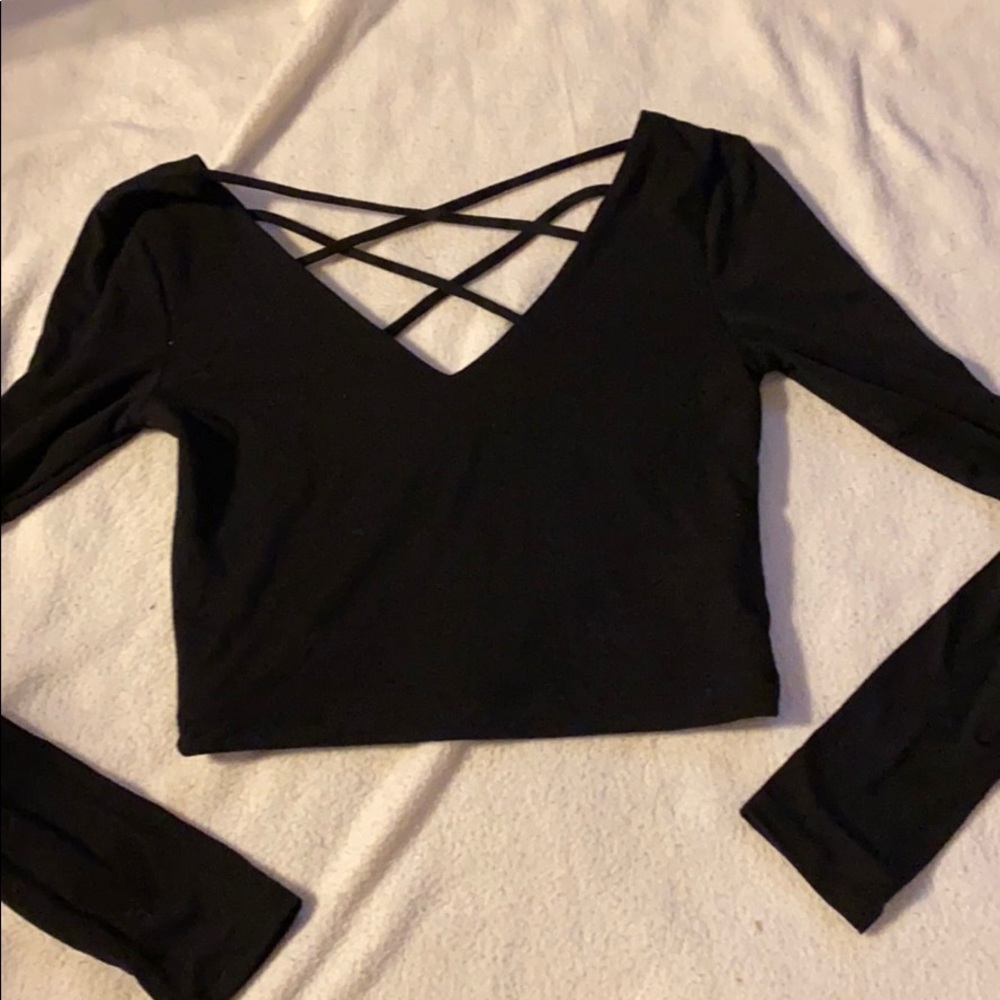 Black Cross Back Crop Top. Forever21. S